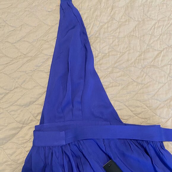 Lulu's Magical Movement Blue Halter Neck Wrap Rayon Maxi Dress - Picture 6 of 11